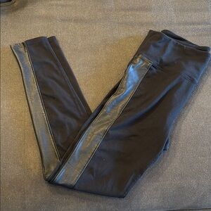 Athleta Black Leggings with Faux Leather Side Stripes